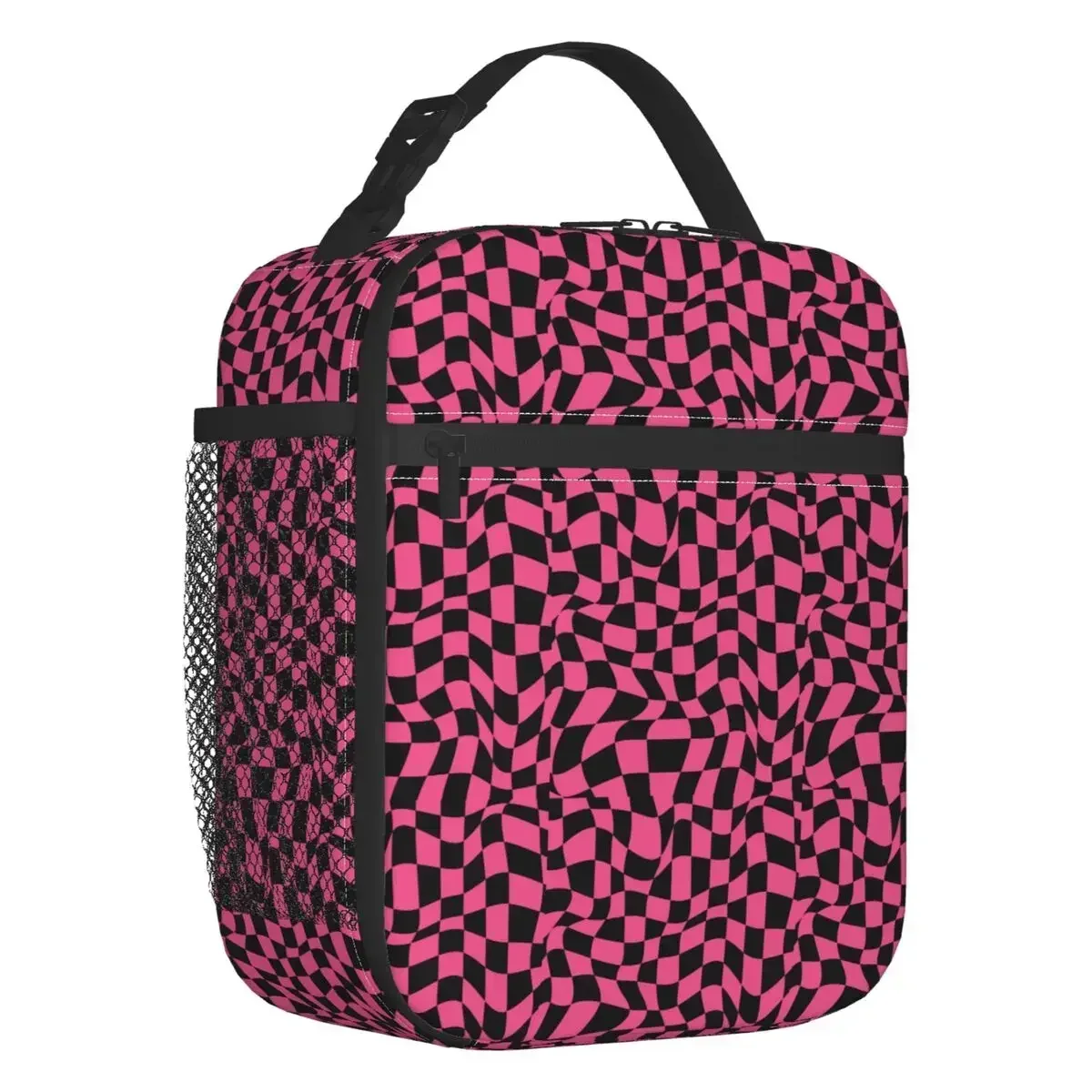 Custom Glamour Pink Trendy Y2k Checkered Pattern Insulated Lunch Bag  Waterproof Thermal Cooler Bento Box Kids School Children