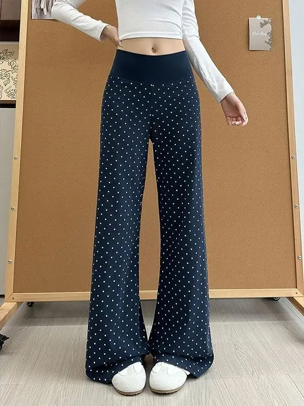 Korean Style Polka Dot Micro Flared Pants Women Summer Thin New Slimming Drapey Versatile Flared Sweatpants Casual High Waist...