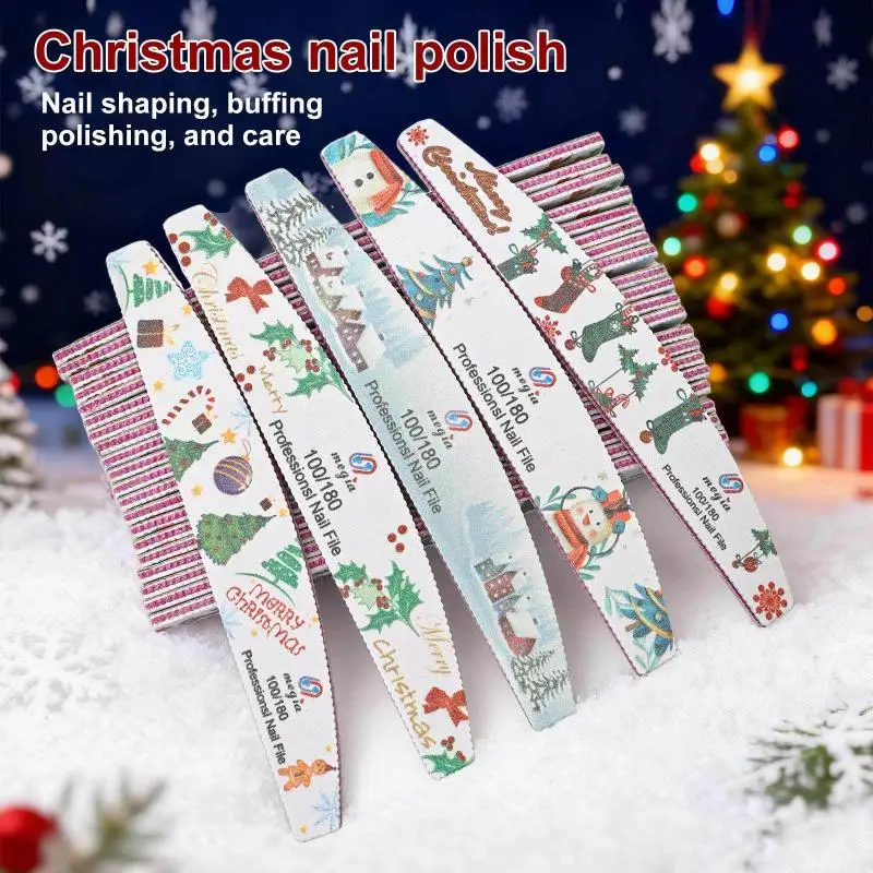 Christmas Nail Files Double-Sided Manicure Gel Nails Home Salon Washable Nail Gel Remove Polish Buffer Boards New Year Files1pcs