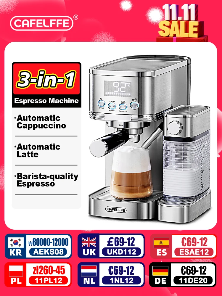 Cafelffe 3in1 Automatic Coffee machine cafeteria Cappuccino Latte Espresso maker Fully Automatic Milk Froth Stainless Steels