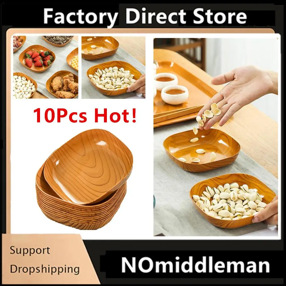 

10Pcs Kitchen Wood Grain Plastic Square Plate Flower Pot Tray Cup Pad Coaster Plate Kitchen Decorative Plate Creative Coaster