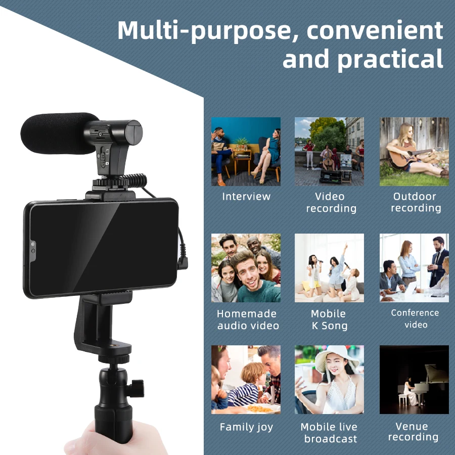 MAMEN Video Recording Microphone with Long Spring Cable Plug and Play for Phone SLR Camera for Vlog Interview Podcast Microfone