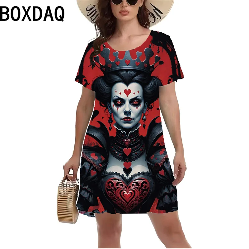 Vintage Skull Rose Flower Printed Dress Women Big Size Short Sleeve O-neck Dress Summer Harajuku Casual A-Line Dress Vestidos