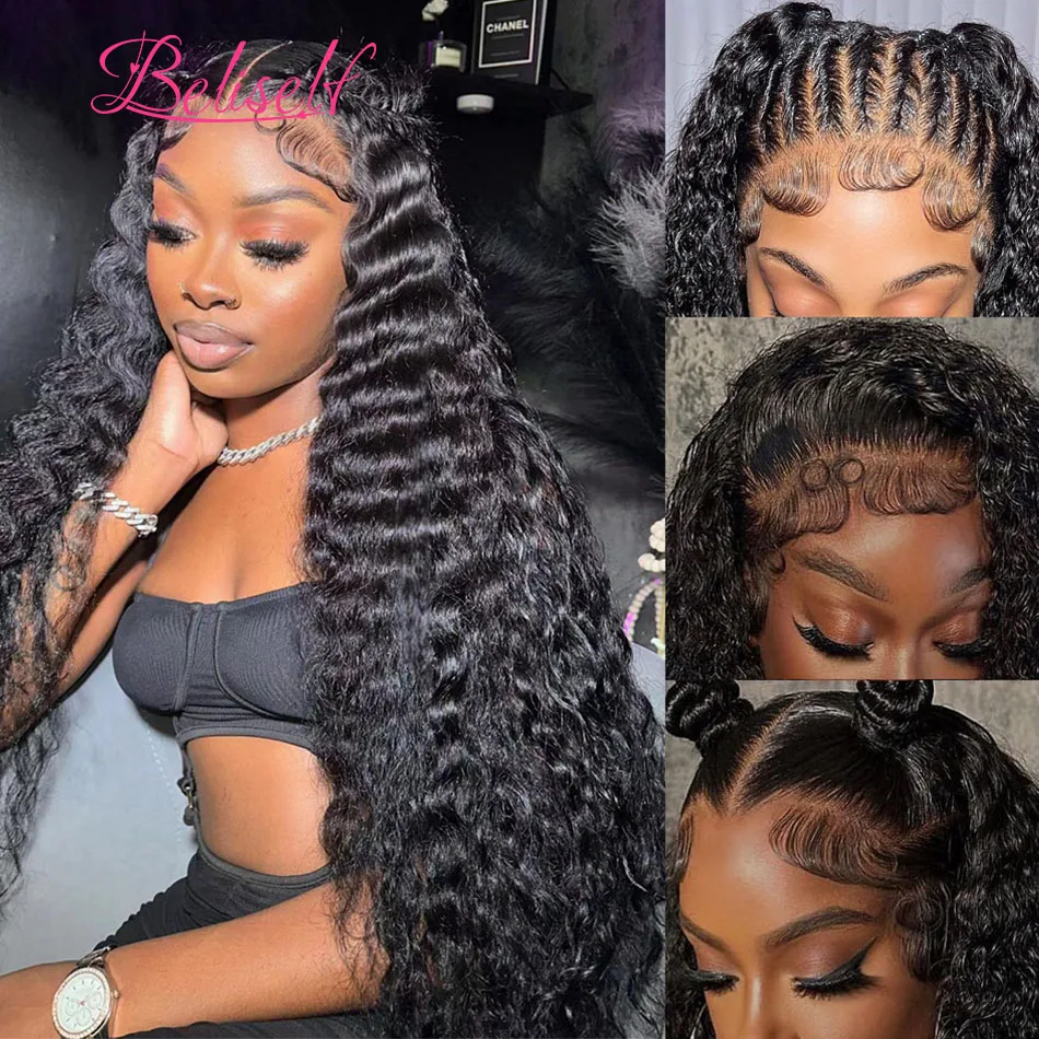 Beliself 300 Density Loose Deep Wave Lace Frontal Wig Pre Plucked 13X4 HD Lace Frontal Wigs Human Hair 5x5 HD Lace Closure Wig