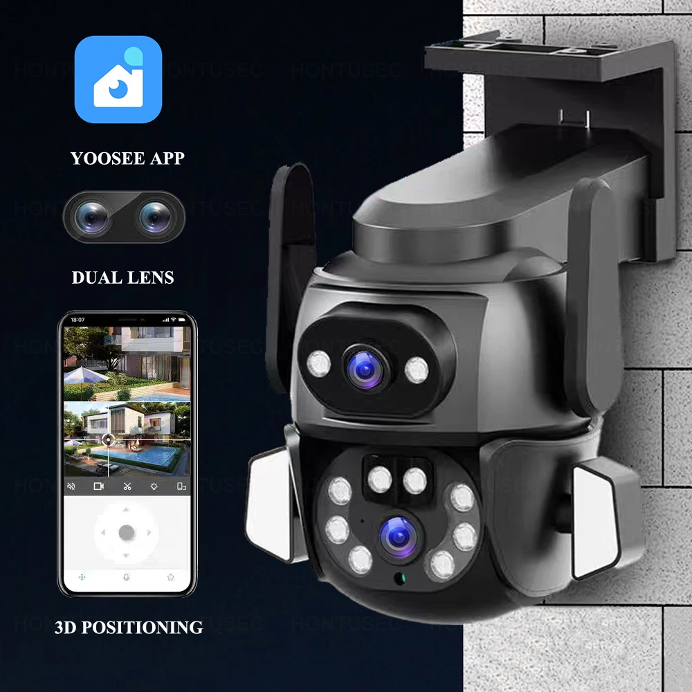 YOOSEE 4K 8MP WIFI PTZ Camera Dual Lens Dual Screen Auto Tracking Outdoor Color Night Vision Two Way Audio Surveillance Camera