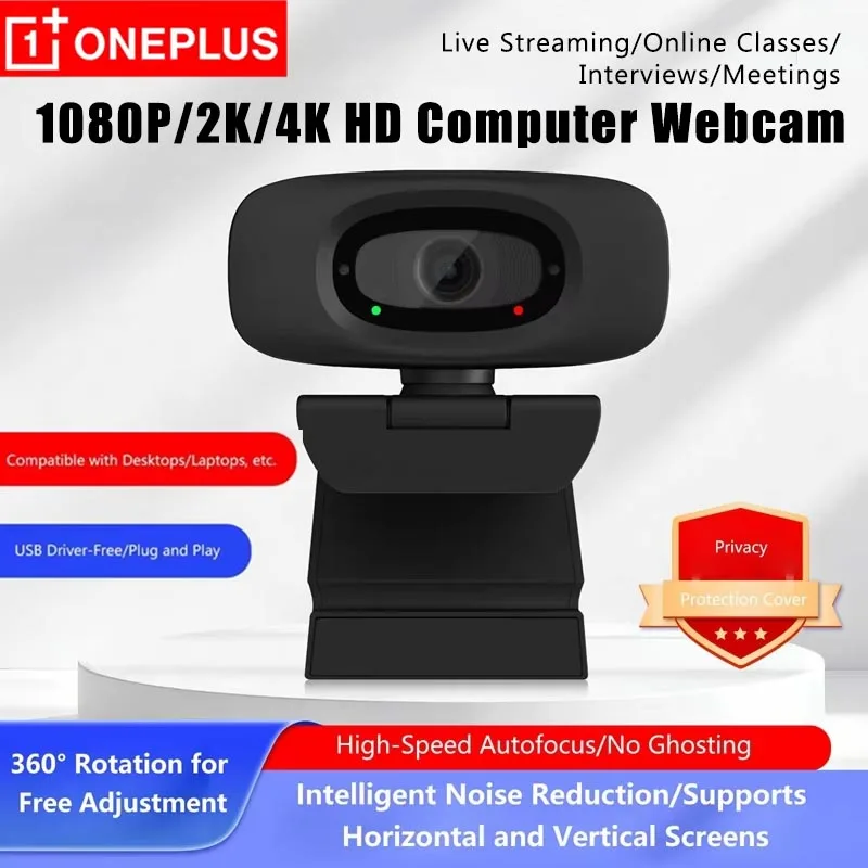 

OnePlus 4K FHD 1080P Full HD PC Webcam With Microphone For USB Desktop & Laptop Live Streaming Webcam For Zoom/Teams/Google Meet