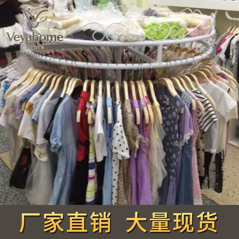 High-end children's clothing store shelves, clothing , hanger display racks, wrought iron circular rotating middle island
