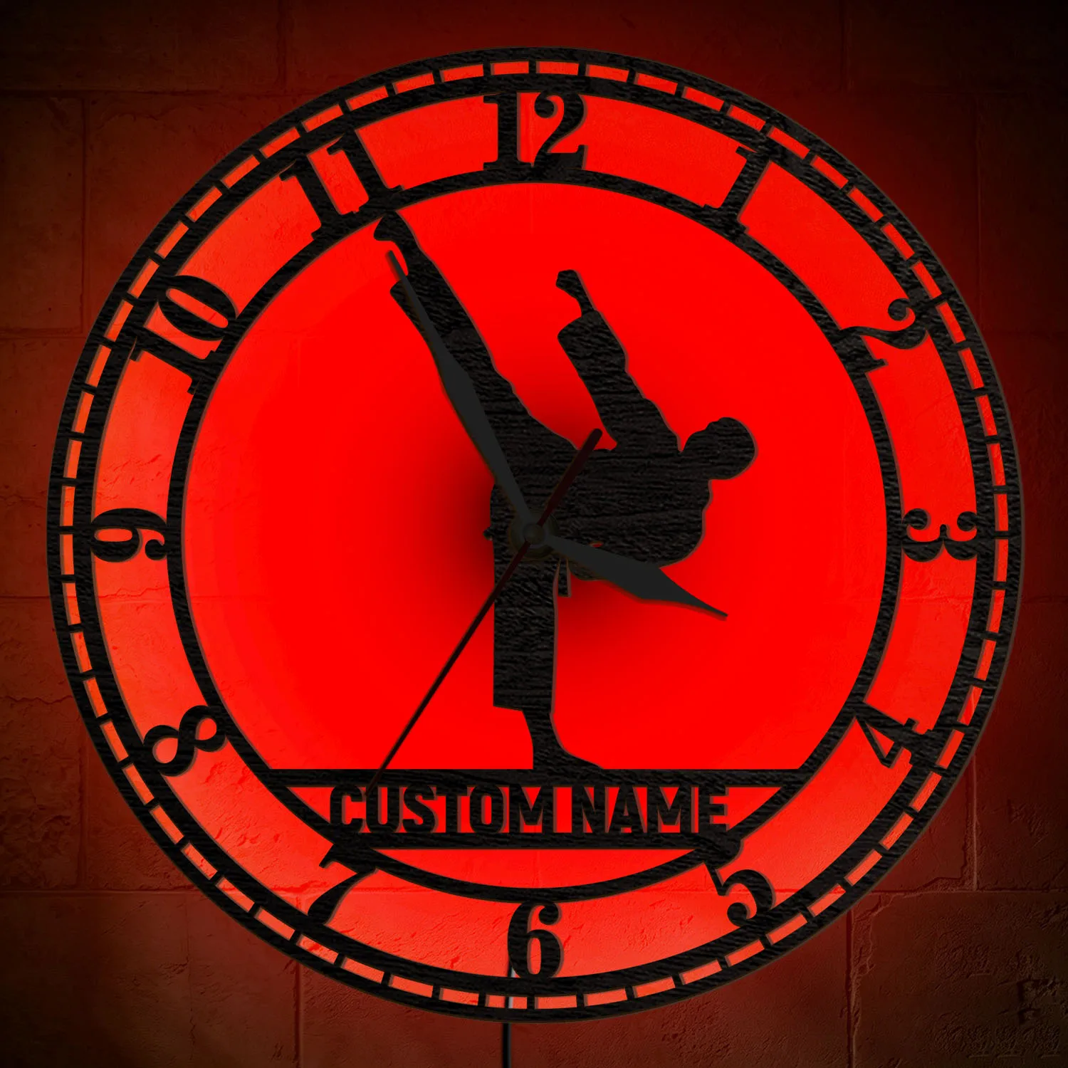 Custom Taekwondo LED Lighting Wall Clock for Martial Arts Dojo Martial Artist Themed Decor Illuminated Wall Clock Glow in Dark