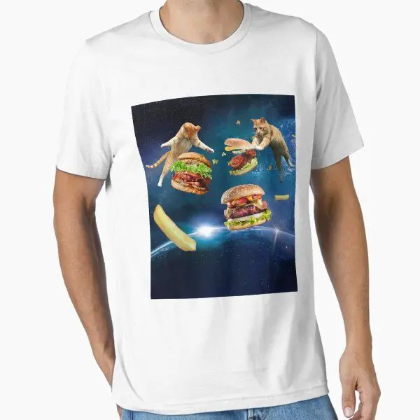 T-shirt con maniche corte Y2k Burgers Pizza Lovely Cat Printing Design Comodo cotone per uomini e donne con soldi