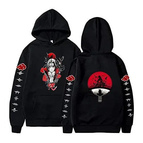 Naruto Uchiha Itachi Hoodie, Unisex Anime Pullover mit Front-, Rücken- und Ärmelprint, lässiger Streetwear-Sweatshirt mit langen Ärmeln – Detail 2