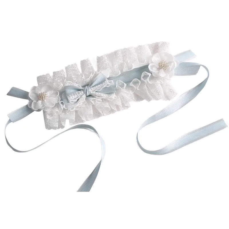 새로운 로리타 오리지널 크리스마스 라이트 블루 머리띠 메이드 코스프레 레이스 보우 헤드 피스 소프트 소녀 KC 헤어 액세서리
