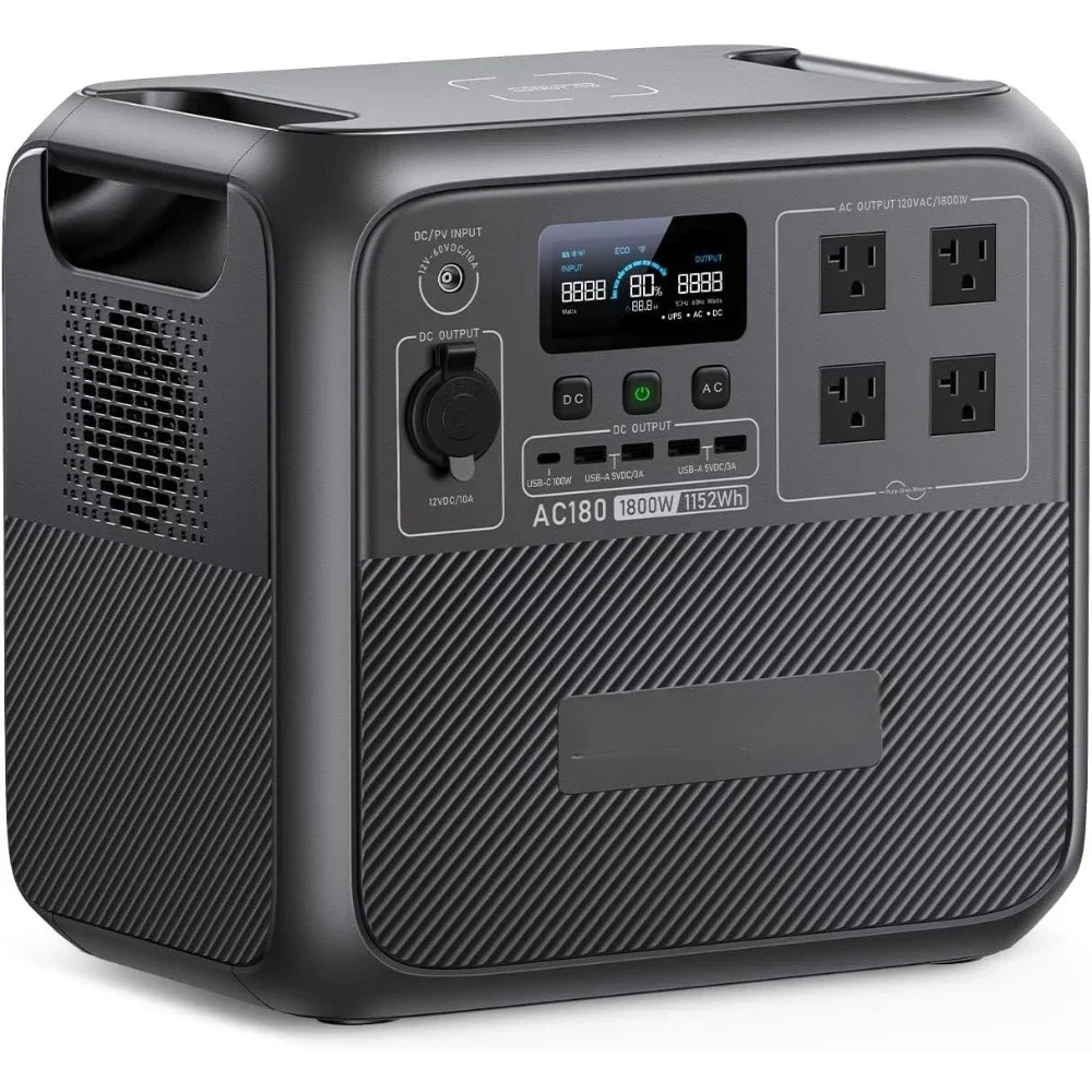 1152Wh LiFePO4 Battery Backup w/ 4 1800W (2700W peak) AC Outlets, 0-80% in 45 Min, Solar Generator