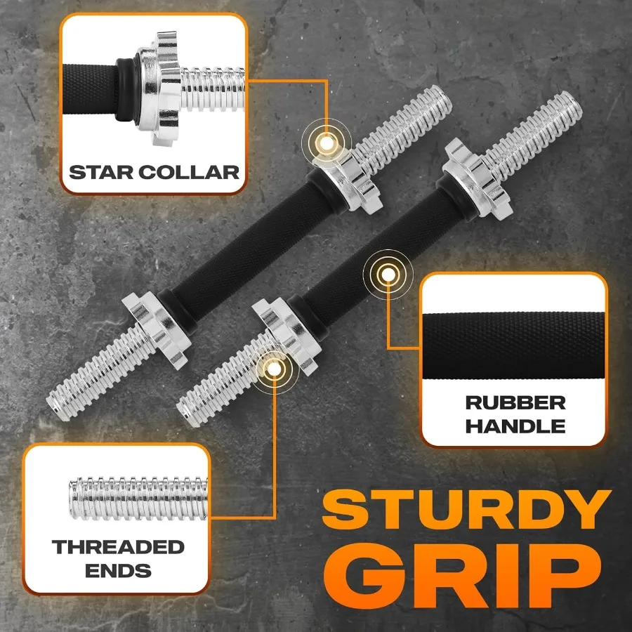 زوج متعدد الاستخدامات من مقابض الدمبل الملولبة مع قبضة مطاطية من الكروم أو لأطوال 14 16 18 24 بوصة متوافقة مع وزن واحد Pl