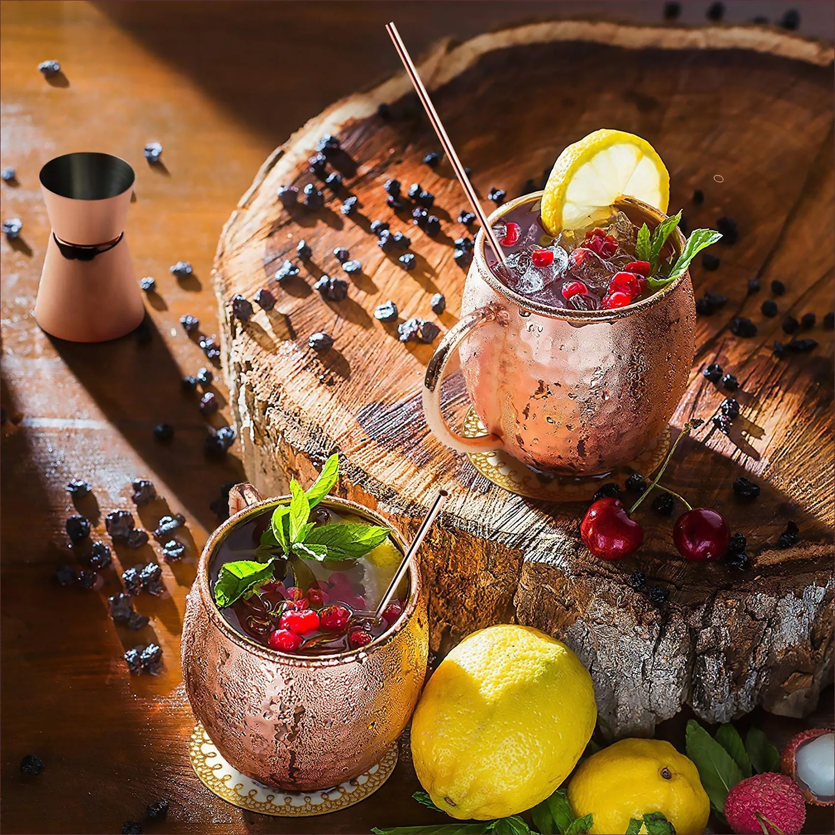 LICE-Mini 2-Ounce الفولاذ المقاوم للصدأ موسكو البغل القدح اسبريسو أكواب صغيرة النحاس مطلي القدح النار مجموعة من 4