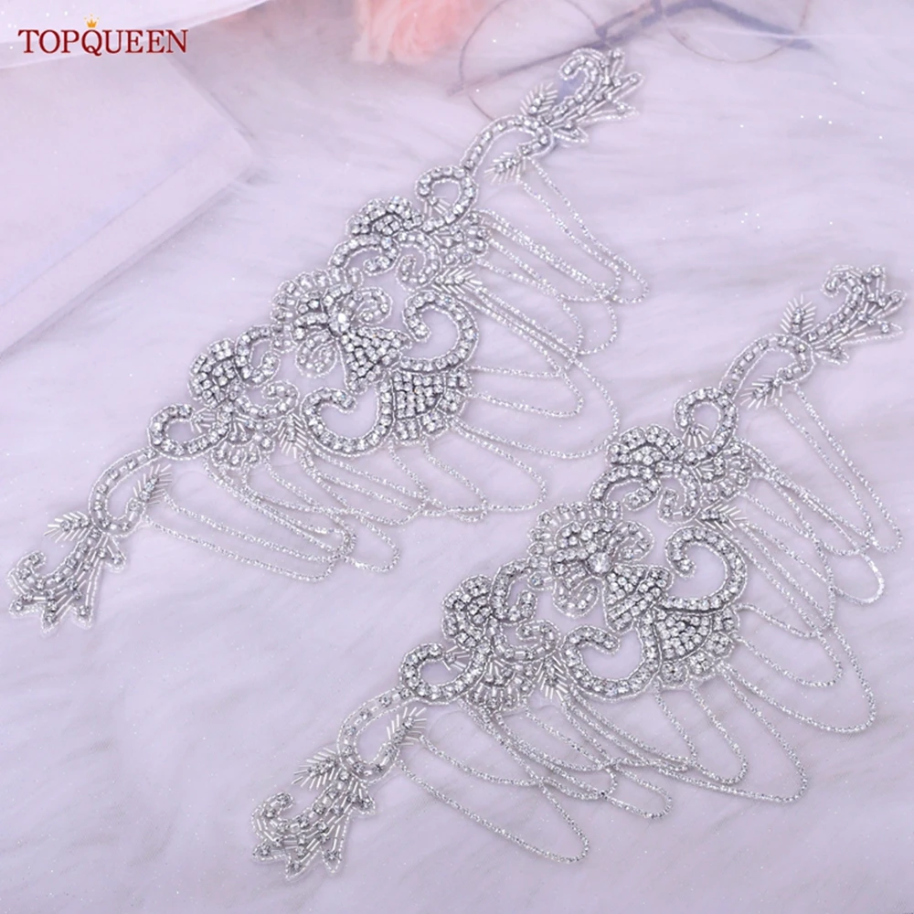 TOPQUEEN SP63 Fashion Silver Epaulets Handmade Shoulder Jewelry Tassel Rhinestones Epaulettes Temperament Clothing Accessories