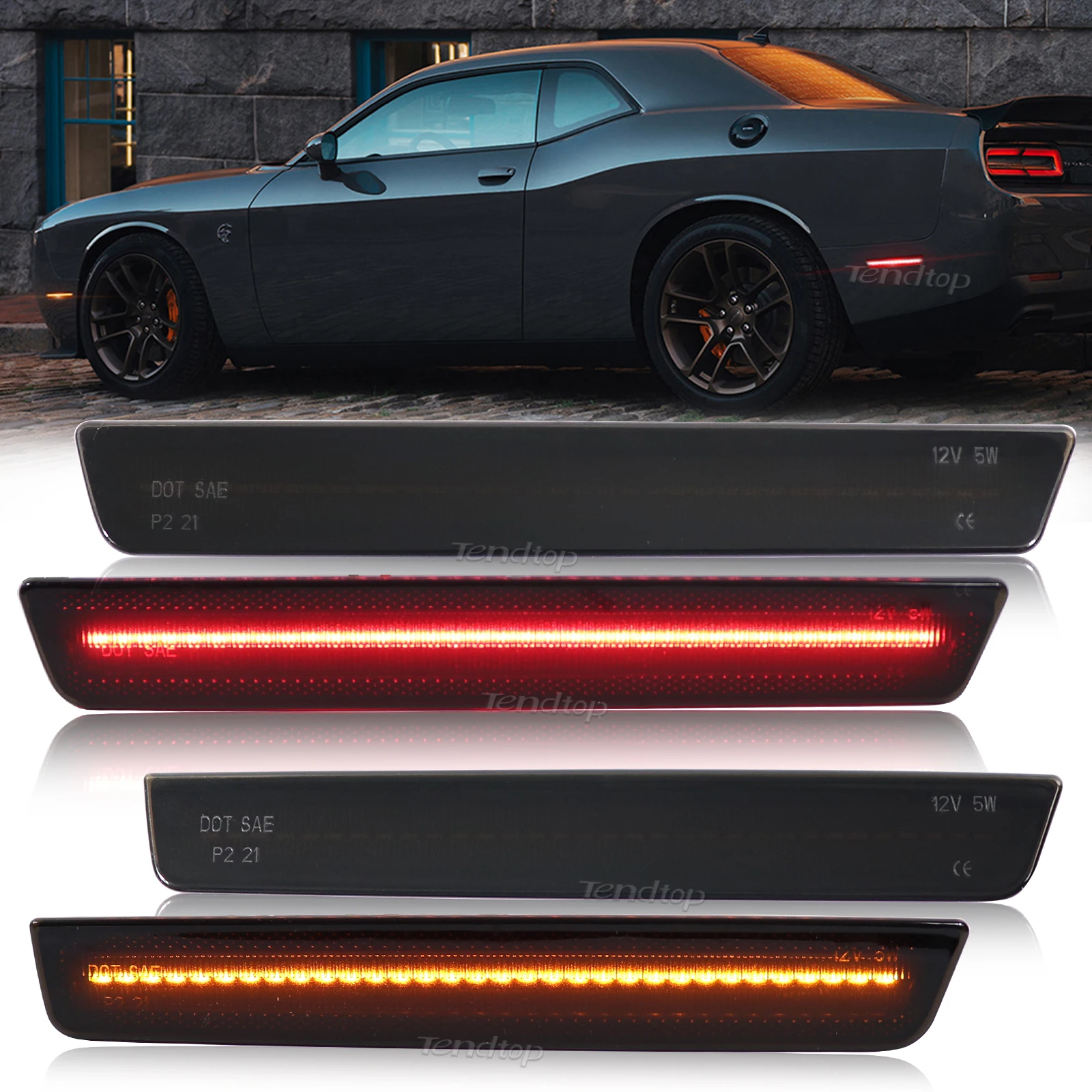 

LED Turn Signal Light Side Marker Amber Red Bumper Lamp Front Rear Mirror Indicator For Dodge Challenger 2015-2023 Smoked Black