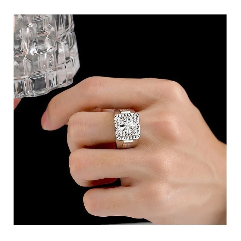 

Ring Men's Atmospheric White Gold Solid Wide Face Rough Plate Ring Adjustable Live Niche Design Fashion Personality Ring