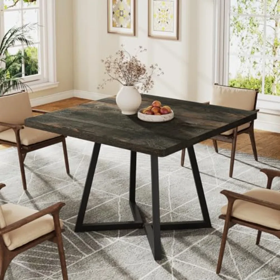 Square Dining Table for 2 31.5 Industrial Dinner Table with Metal Base Kitchen Table for Dining Room Small Space Apartment Rust