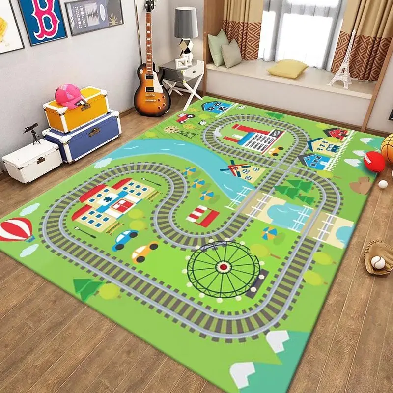 Alfombra de carretera educativa de tráfico para niños, decoración para sala de estar, juego para niños, alfombrilla antideslizante para gatear,