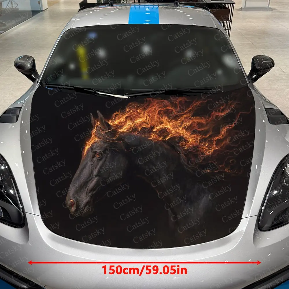 Flame Black Horse Car Hood Sticker, PVC Waterproof Self-adhesive Scratch Resistant Car Decoration, Specifically Designed For Tru