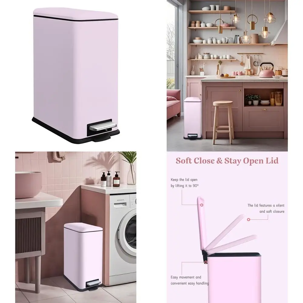 

8 Gallon Step Pedal Trash Can with Removable Bucket, Stainless Steel Waste Basket for Bedroom, Bathroom, Living Room, Pink