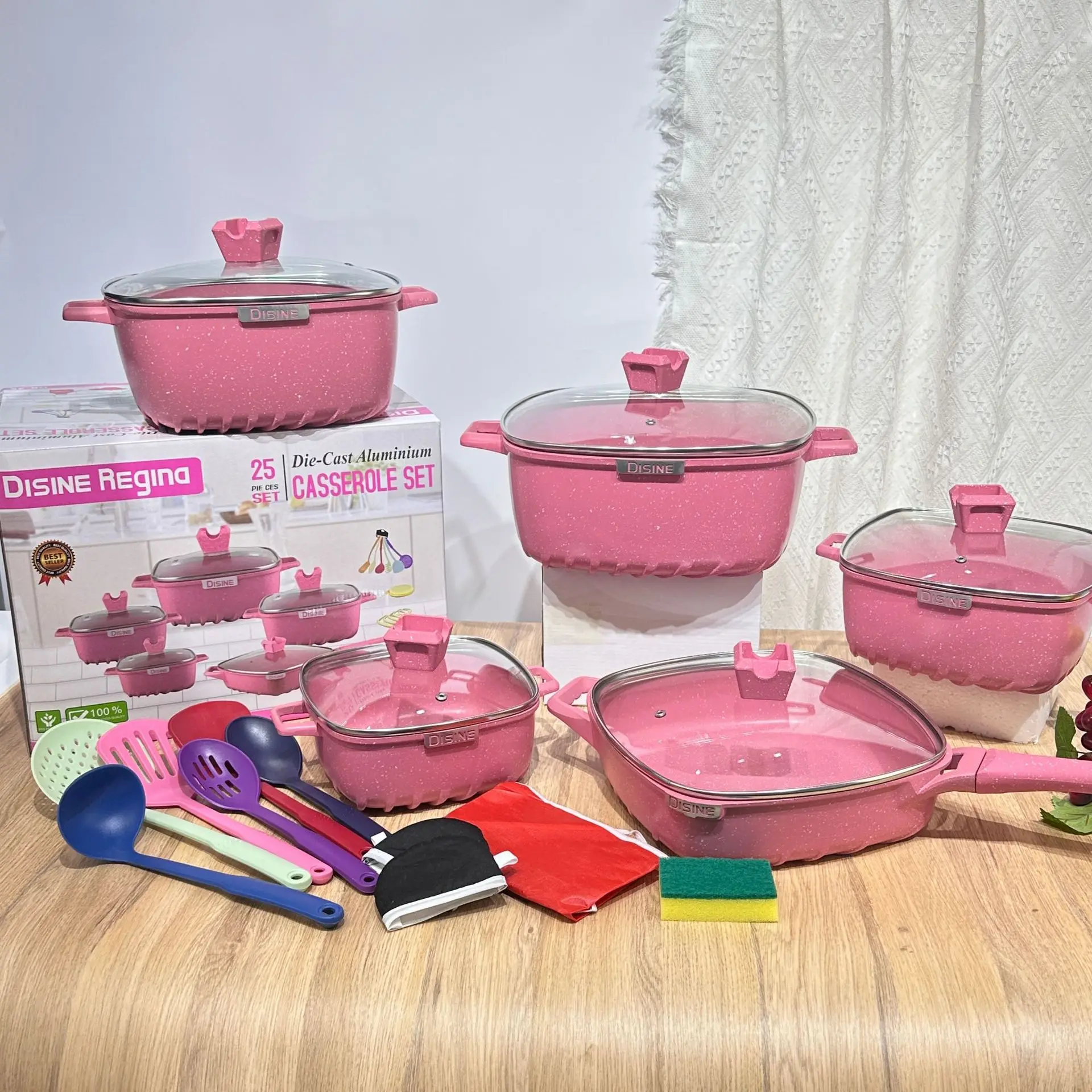 25Pcs Household Removable Handle Cookware Set Chinese Traditional Cookware Set Granite Aluminum
