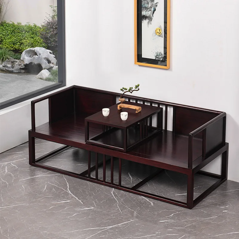 LH solid wood winter and summer Arhat couch living room new Chinese sitting and sleeping sofa bed