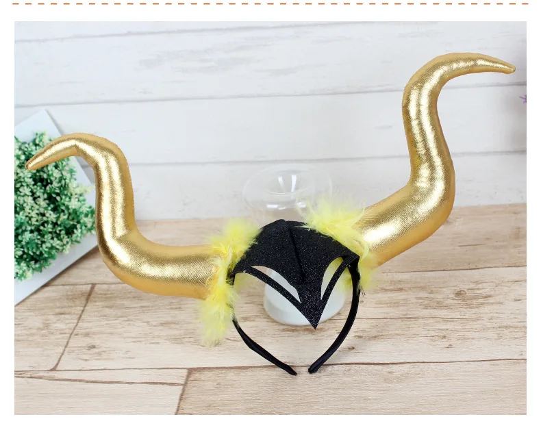 Halloween Devil Bull Horn Head Buckle Hair Hoop Ghost Festival Decorative Headwear Cosplay Ball Party Props Bull Horn Headwear