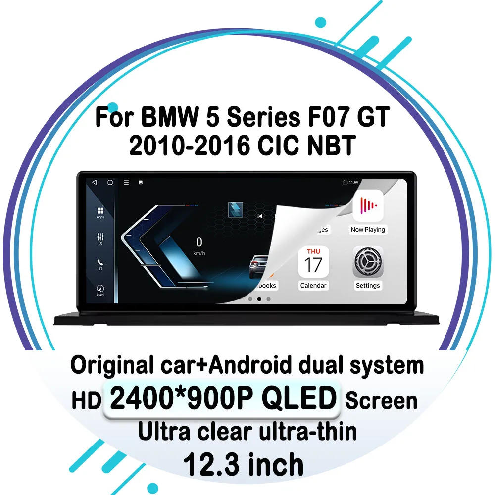 

for BMW 5 Series F07 GT 2010 - 2016 CIC NBT 2400*900 QLED Screen car video 12.3 inch GPS Navi Android 14 Wireless Carplay 4G DSP