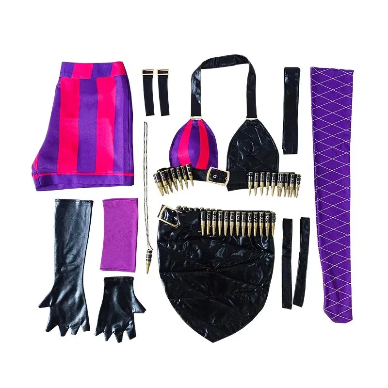 أزياء LOL Arcane Jinx للنساء أزياء جامعة الأسطورة التأثيرية Jinx LOL جامعة الأساطير أزياء أنيمي Jinx مع شعر مستعار