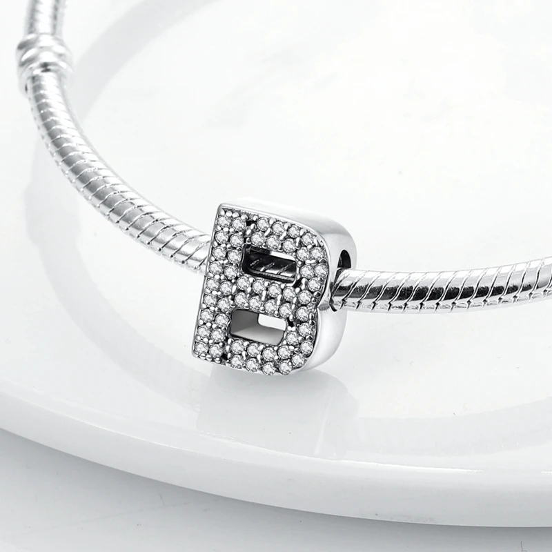 925 فضة 26 رسائل دلايات الخرز A-Z الأبجدية دلايات صالح 925 أساور أصلية لتقوم بها بنفسك حُليات صنع المجوهرات #2