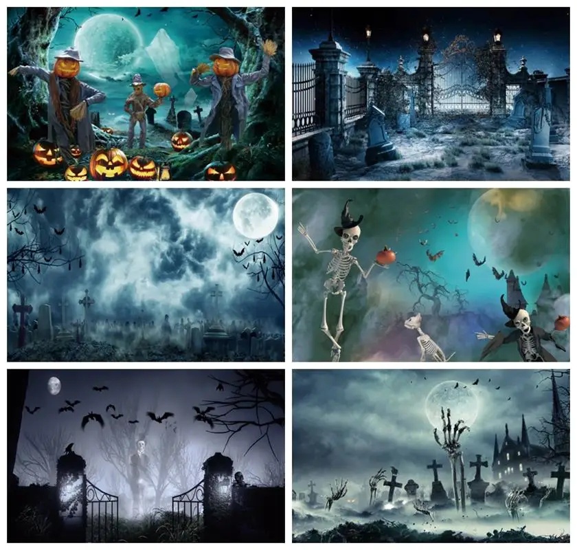 

Laeacco Halloween Backdrops for Photography Cemetery Graveyard Horror Night Shining Pale Moon Kids Adults Portrait Background