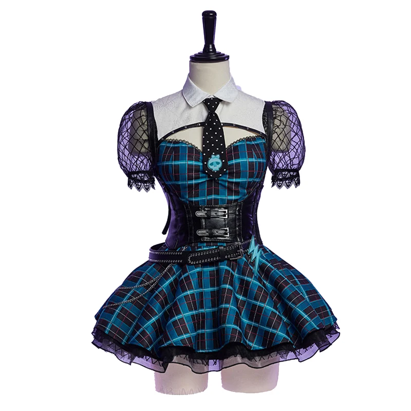 

Anime Frankie Stein Monster Cos High Cosplay Costume Women's Sexy Short Sleeve Fantasia Dress Halloween Carnival Party Clothes