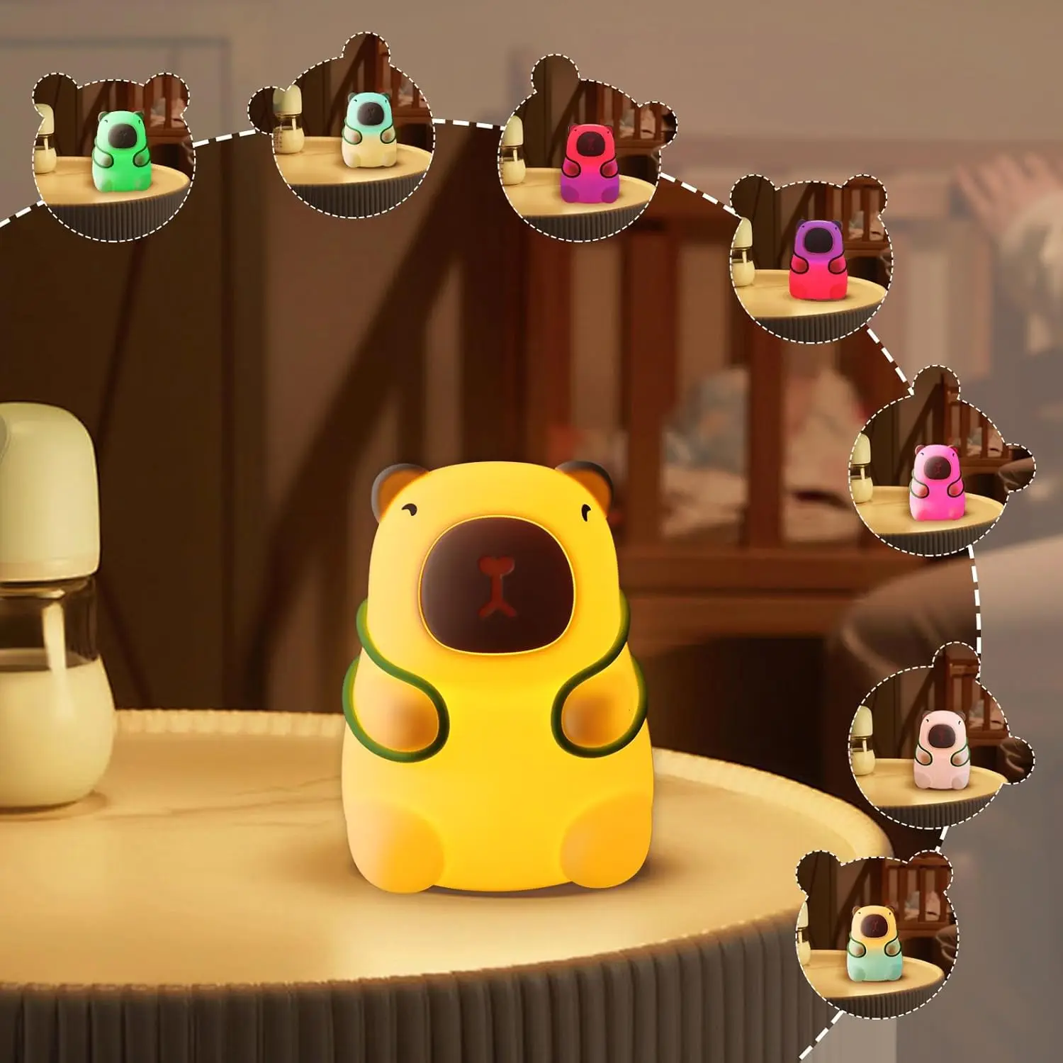 Cute Capybara Lamp 7 Colors Dimmable Silicone Kids Night Light,LED Squishy Capybara Night Light Rechargeable Animal Kawaii Gift