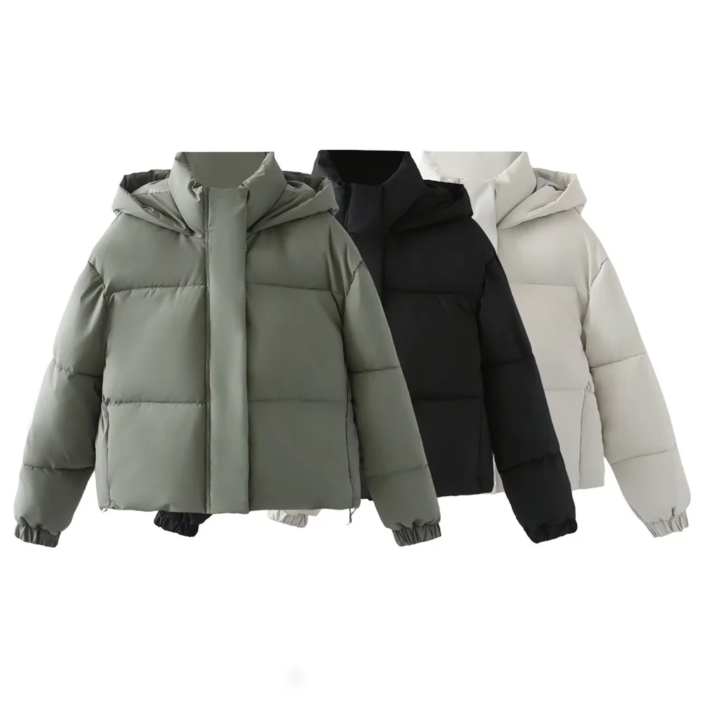 PB&ZA 2024 early autumn new women\'s fashion long-sleeved warm puffer jacket hooded laminated cotton jacket