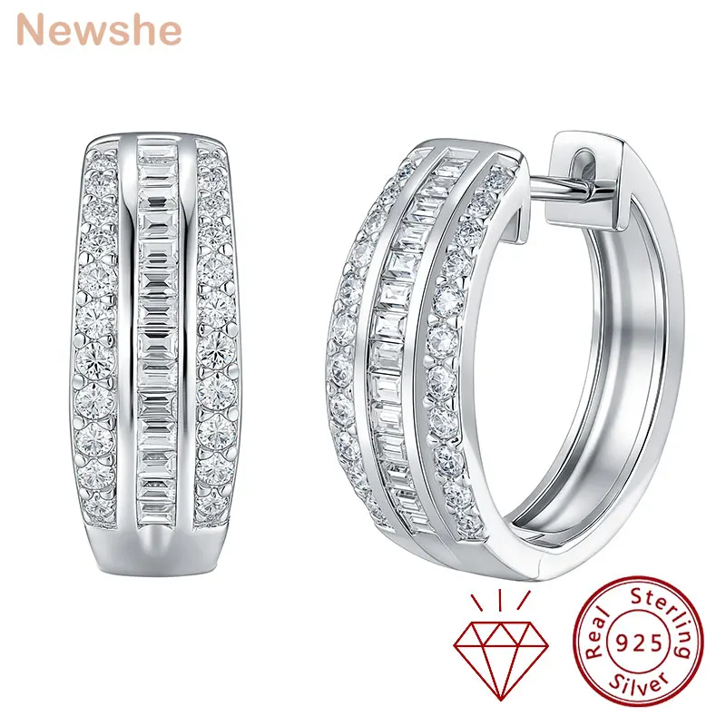 

Newshe 925 Sterling Silver D-Color VVS1 Moissanite Hoop Earrings for Women Emerald Cut Pave Wedding Jewelry Gift