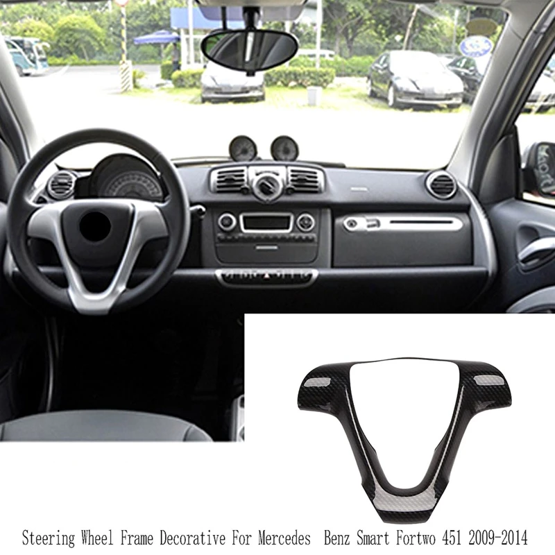 Carbon Fiber Car Steering Wheel Frame Decorative Sticker Accessories For Mercedes Benz Smart Fortwo 451 2009-2014