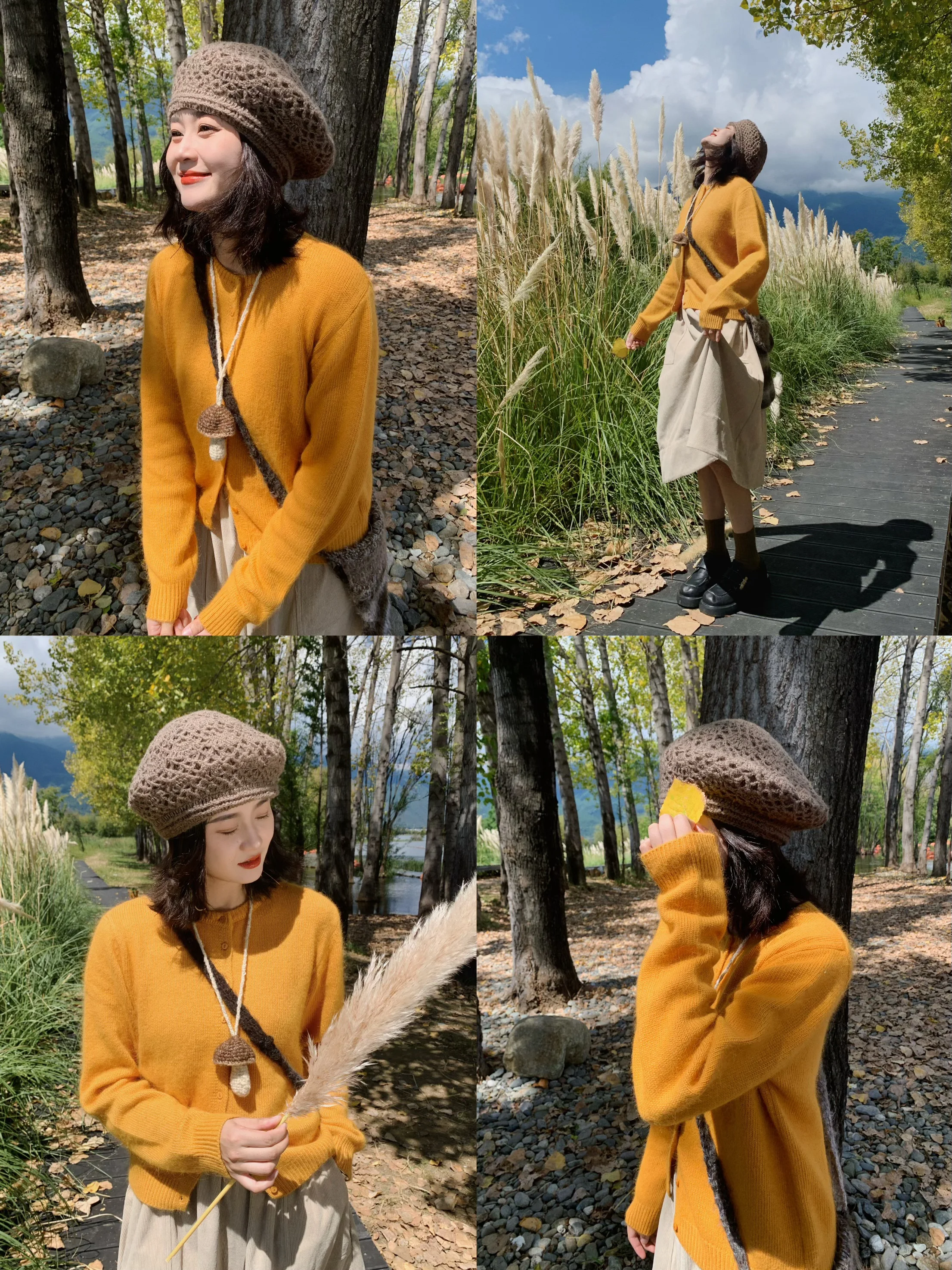 

Hua Ji C03 Women's Orange Rabbit Fur Mixed Knitted Open Cardigan Loose round Ne Knitwear Sweet Sle Autumn New Arrival