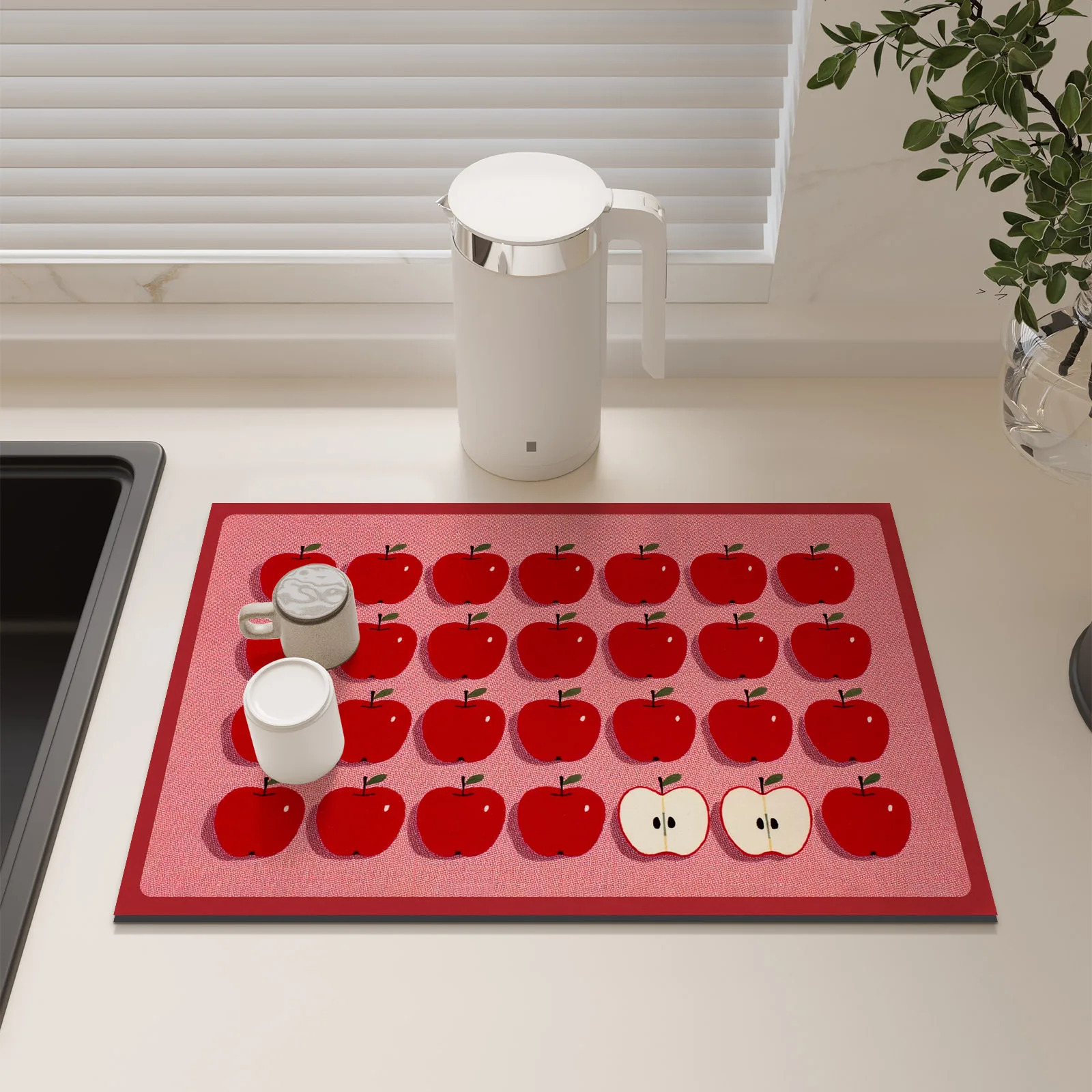 1pc lovely Coffee Machine Mat Absorbent Non-Slip Coffee Mat Kitchen Countertop Placemat Washable Tableware Drain Mat Dry Mat