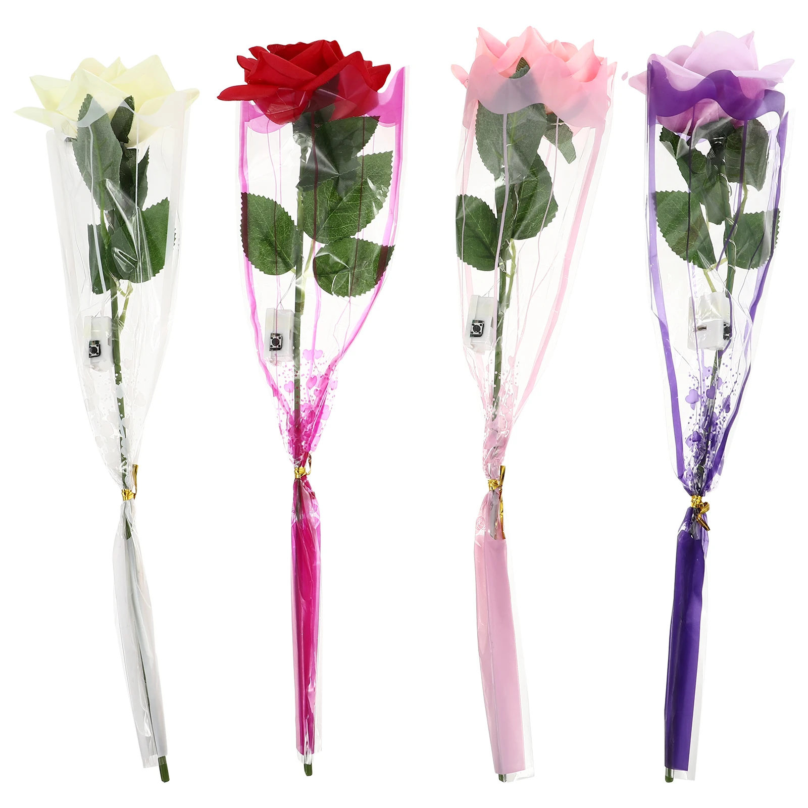 

4 Pcs Glowing Roses Luminous Simulation Valentine Decor Romantic Artificial Flower Bouquet Chic Home Office Wedding