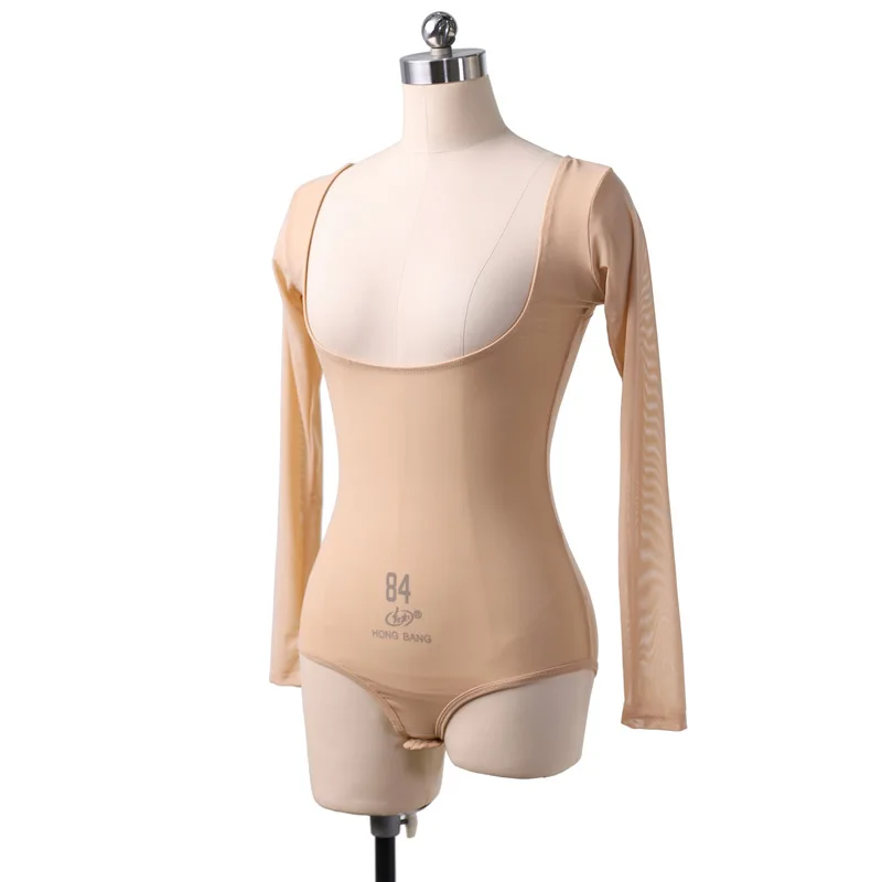 Women Belly Dance Bodysuit with Chest Support Long Sleeve Water Gauze Belly Dance Costume for Performance