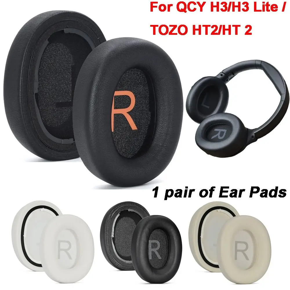 

1 Pair Replacement Headphone Ear Pads Protein Leather Sponge Foam Headphone Headband Cover for QCY H3/H3 Lite / TOZO HT2/HT 2
