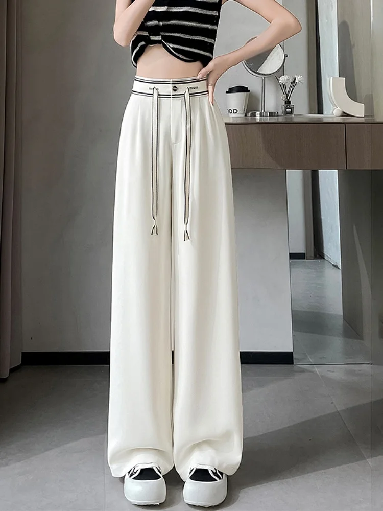 

Женские летние брюки с высокой талией и широкими штанинами, новые цвета, из ледяного шелка, в пол, повседневные, прямого кроя, тонкие