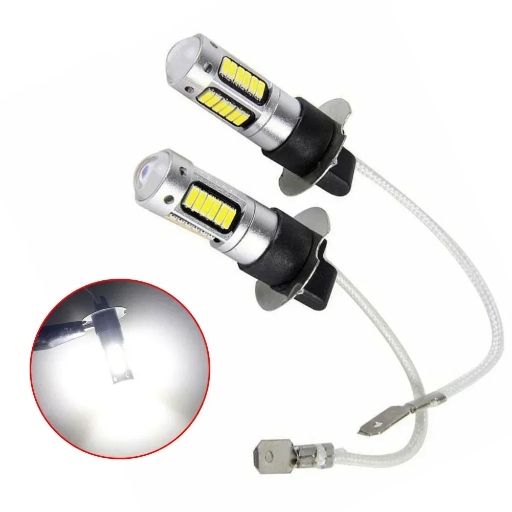 2pcs Car H 3 LED Fog Lights High Power Long Lifespan Lamps Conversion Bulbs Kit Super Bright Canbus 6000K White Lamps