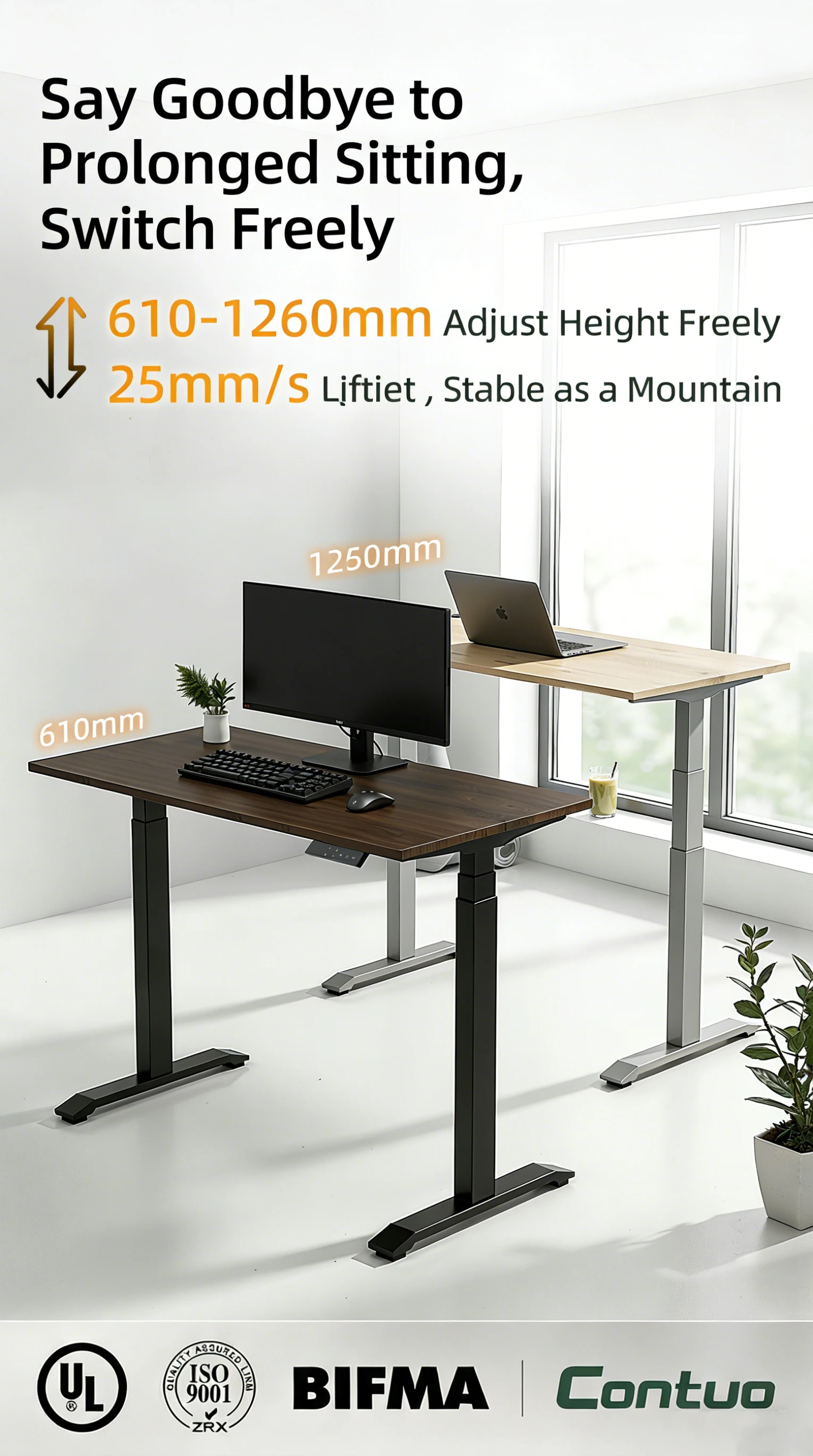 Modern Grey Extendable Width Student Computer Desk Height Adjustment Cold Rolled Steel Surface Standing Desk Frame
