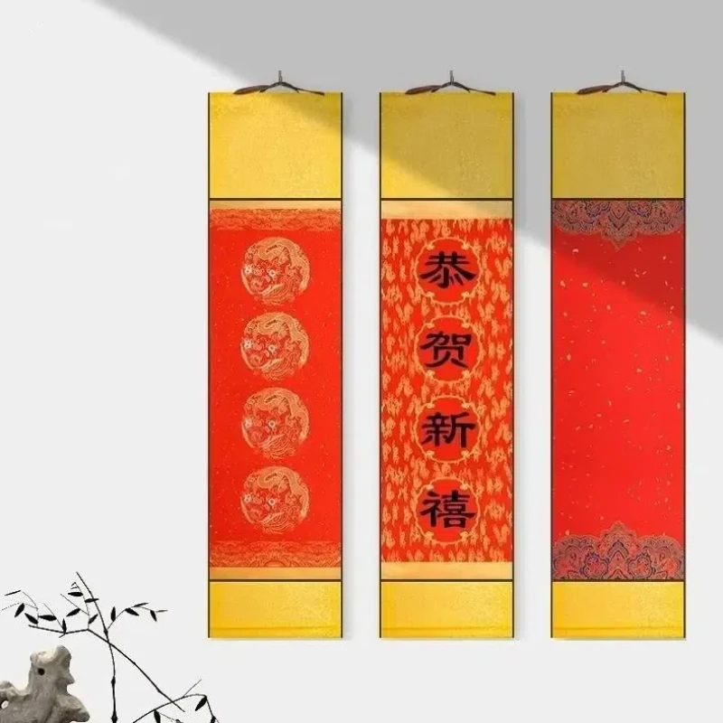 Batik Rood Couplet Hangende Scroll Vintage Half Rijp Rijstpapier Handschrift Kalligrafie Scroll Chinese Stijl Decoratieve Scroll