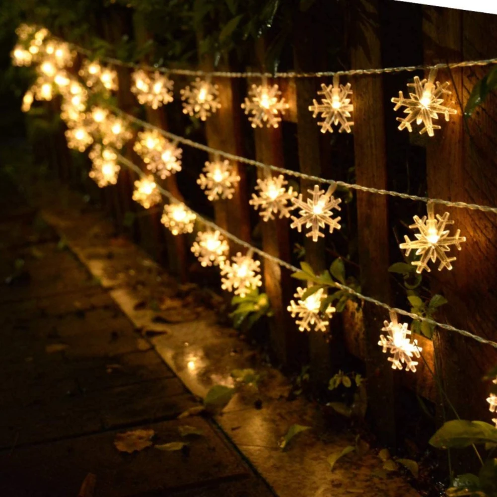 Guirnalda de luces solares para exteriores, luces de copo de nieve de Navidad con 8 modos, luz de Patio alimentada por energía Solar impermeable para decoración de fiestas de jardín