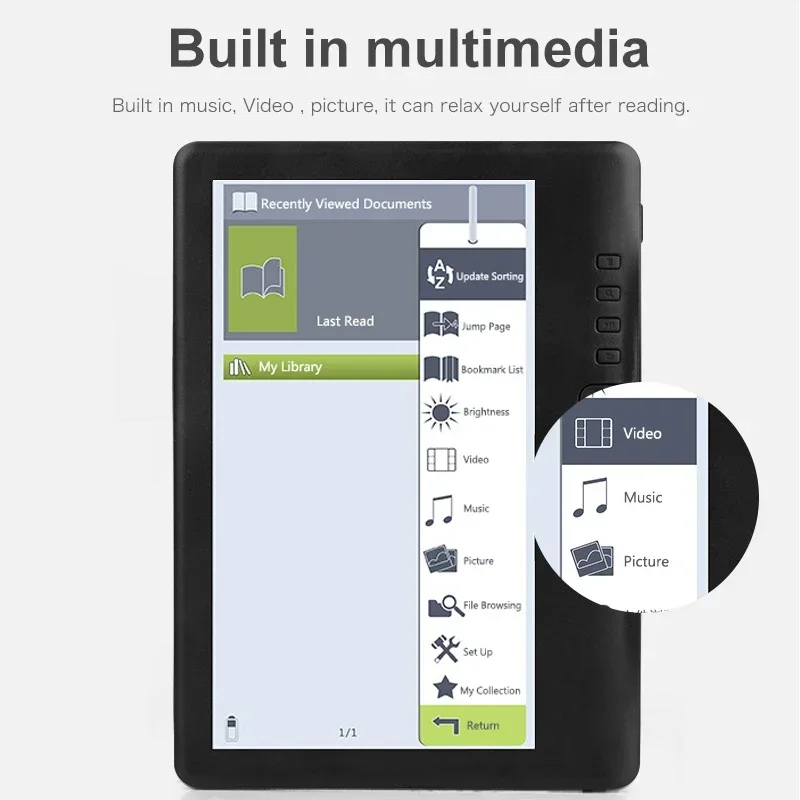 7 Inch Portable EBook Reader Built-in Support TF Card Colorful Screen Digital Book E‑book Reader for Study Gift