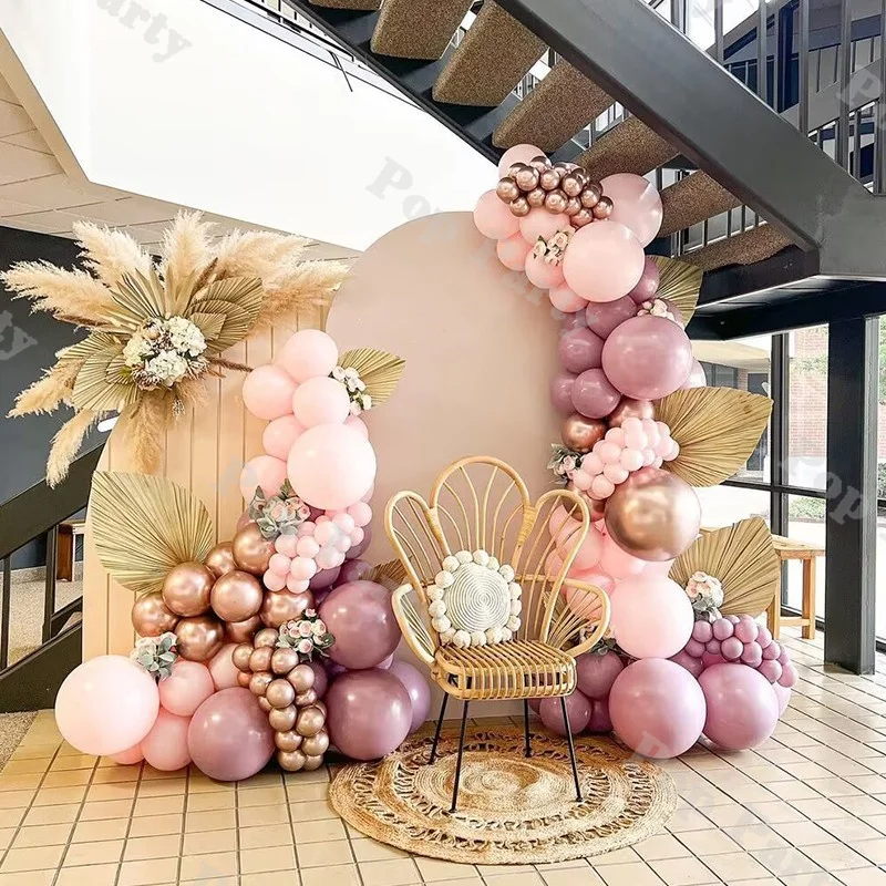 134pcs Bohemian Rustic Wedding Decoration Supplies Macaron Pink and Pinkish Purple Latex Balloon Setfor Birthday Party Baby Show