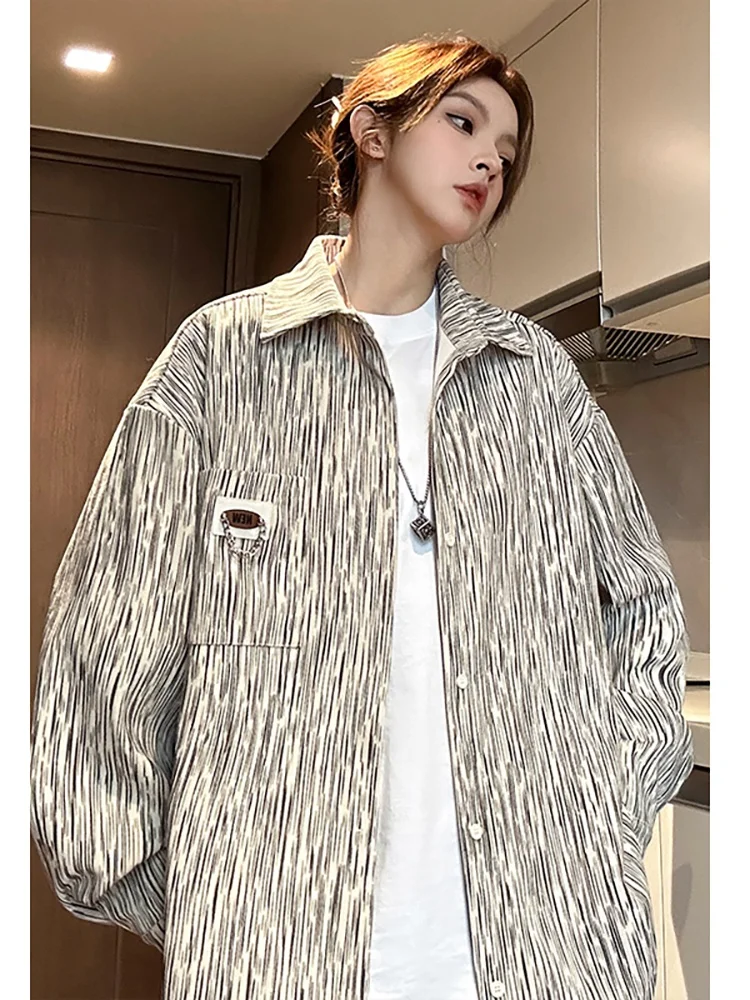 

Мужская вельветовая рубашка с зебровым принтом, длинный рукав, весенняя новинка, свободный крой, модная молодежная верхняя одежда, на пуговицах, повседневная рубашка